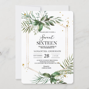 Modern Watercolor Greenery Gold Frame  Invitation