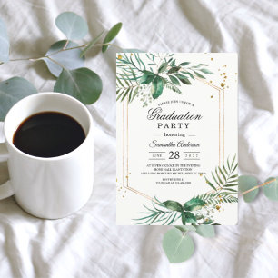 Modern Watercolor Greenery Gold Frame  Invitation