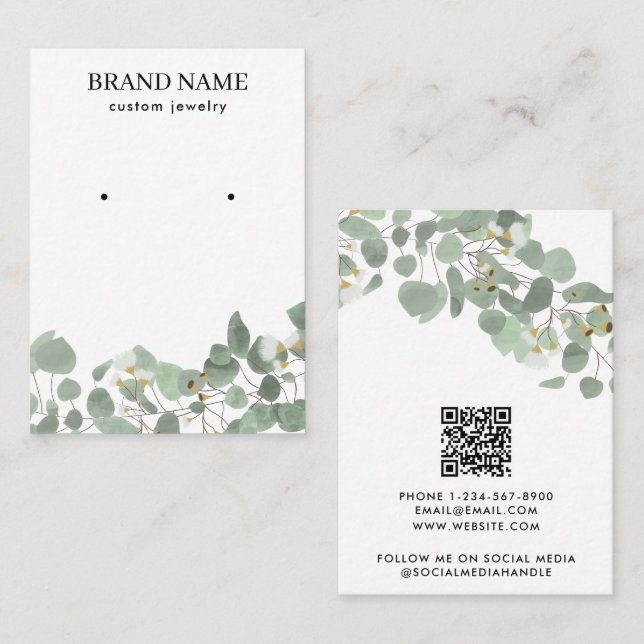 Modern Watercolor Greenery Jewelry Display Card (Front/Back)