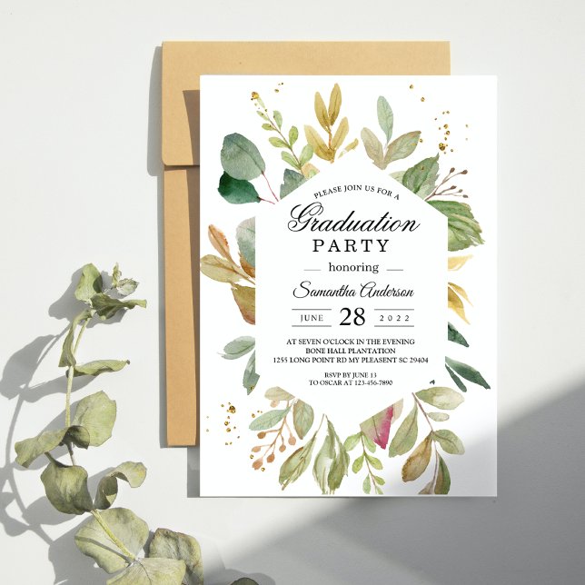 Modern Watercolor Greenery Leaf Frame Invitation (Creator Uploaded)