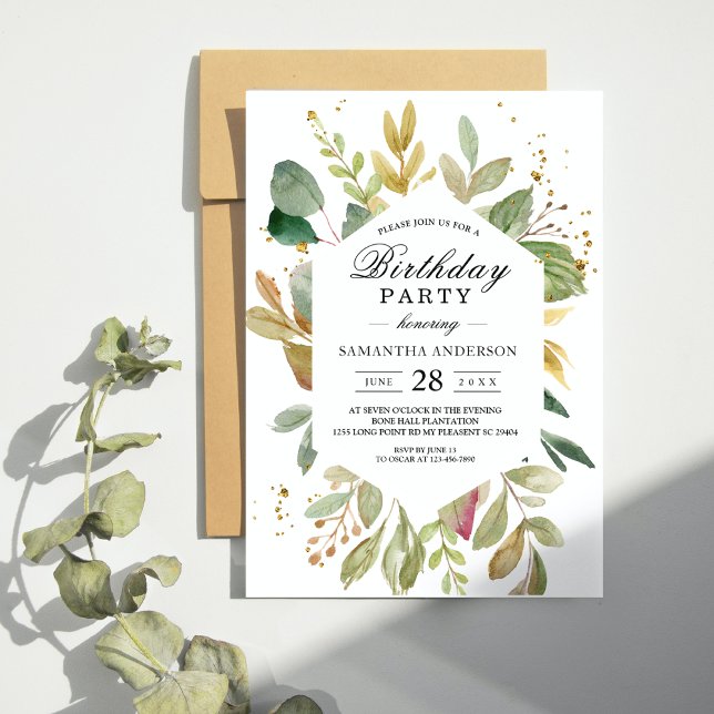Modern Watercolor Greenery Leaf Frame Invitation (Creator Uploaded)