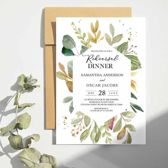 Modern Watercolor Greenery Leaf Frame Invitation (Creator Uploaded)