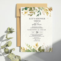 Modern Watercolor Greenery Leaf & Gold Drops