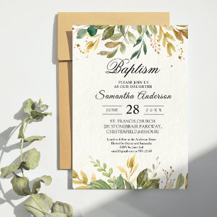 Modern Watercolor Greenery Leaf & Gold Drops Invitation