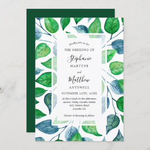 Modern Watercolor Greenery Leaves Foliage Wedding Invitation