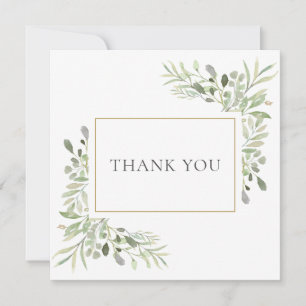 Modern Watercolor Greenery Square Thank You Card
