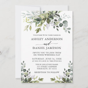 Modern Watercolor Greenery Wedding Calligraphy Invitation