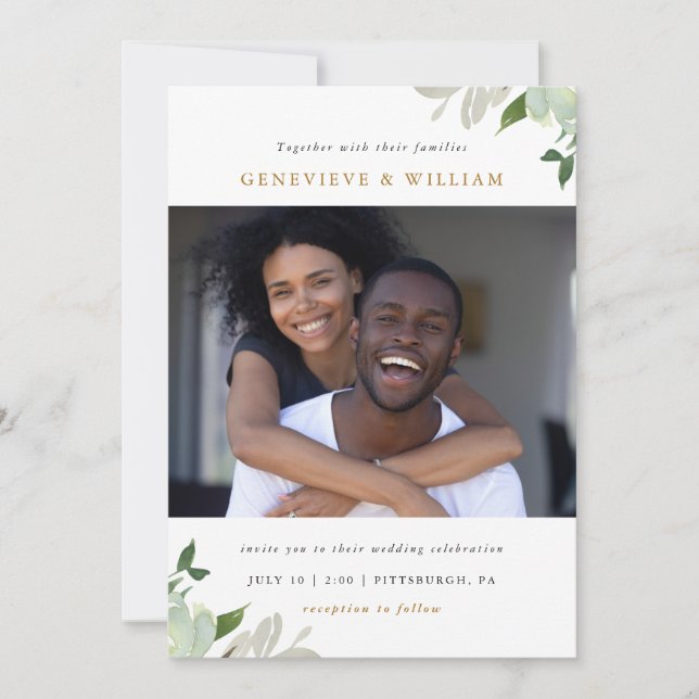 Modern Watercolor Greenery with Photo Wedding (Front)