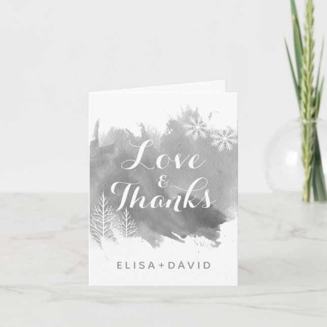 Modern watercolor grey wedding Thank You note card (Front)