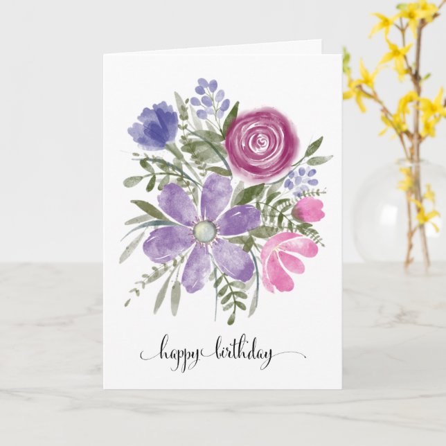 Modern Watercolor Happy birthday Card (Yellow Flower)