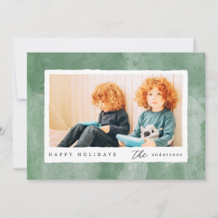 Modern Watercolor Happy Holidays Family Photo Holiday Card