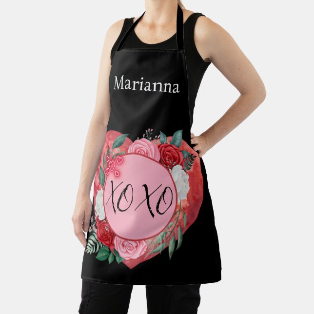 Modern Watercolor Heart Floral Personalised Apron (Insitu)