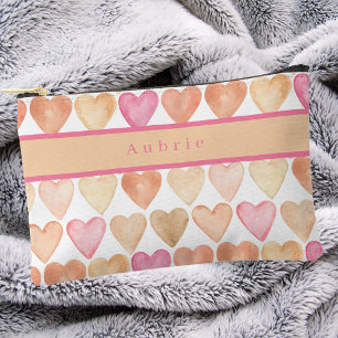 Modern Watercolor Heart Pattern Simple Typography Accessory Pouch