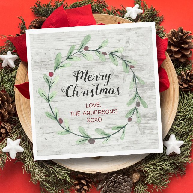 Modern Watercolor Holly Wreath Christmas Napkin (Creator Uploaded)