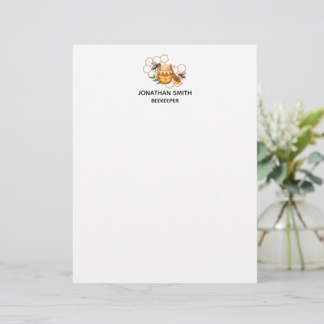 Modern Watercolor Honeycombs with bee Custom Letterhead (Standing Front)
