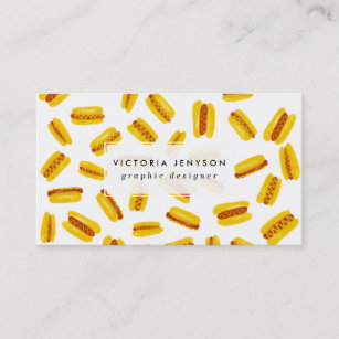 Modern watercolor hot dog food pattern business card