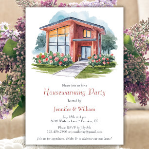 Modern Watercolor House Housewarming Party Invitation