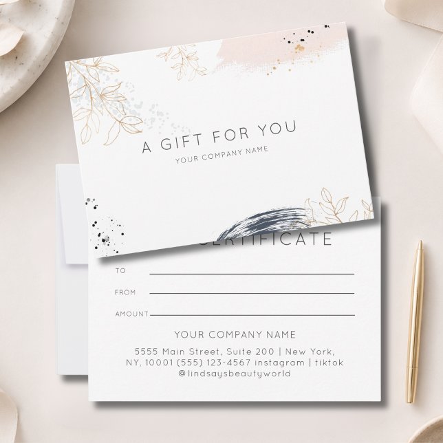 Modern Watercolor Ink Gift Certficate (Modern Watercolor Ink QR Code Gift Certficate White Blue Blush)