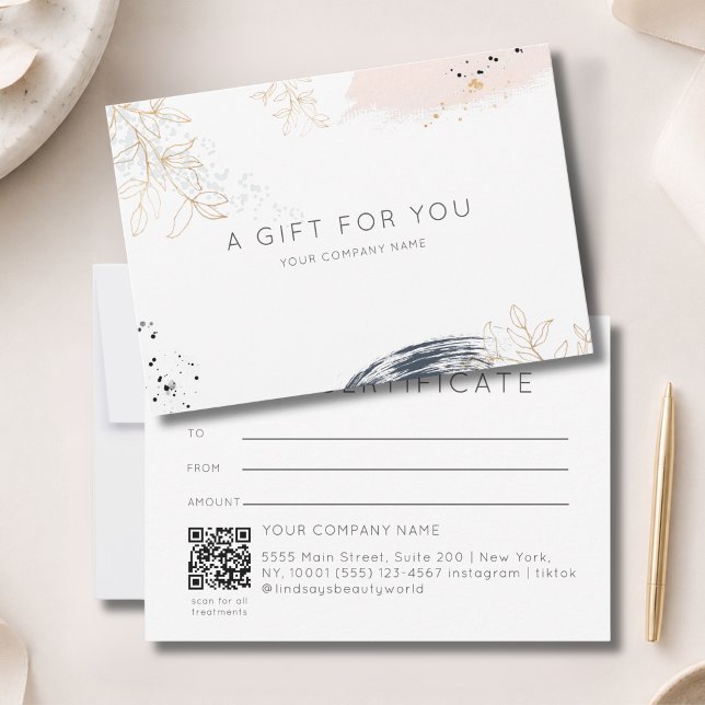 Modern Watercolor Ink QR Code Gift Certficate (Modern Watercolor Ink QR Code Gift Certficate White Blue Blush)