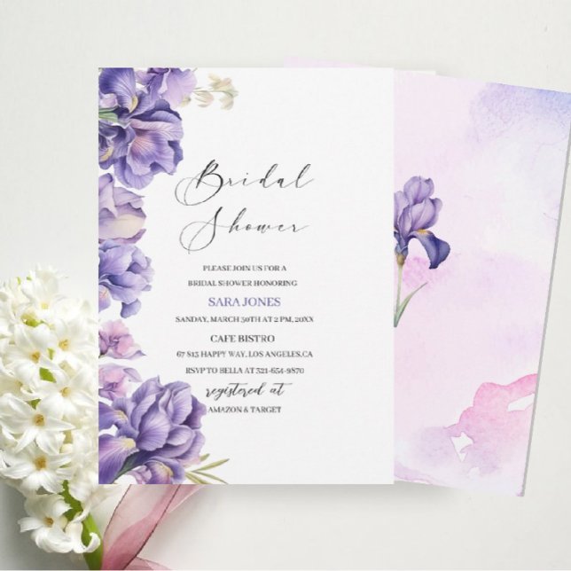 Modern Watercolor Iris Lilac Bridal Shower Invitation (Creator Uploaded)