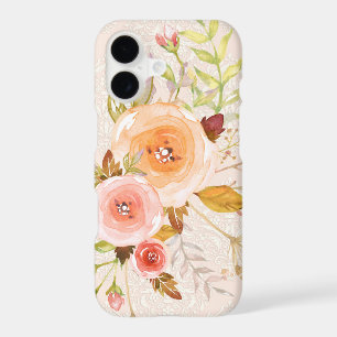 Modern Watercolor Ivory n Pink Floral Rose Foliage