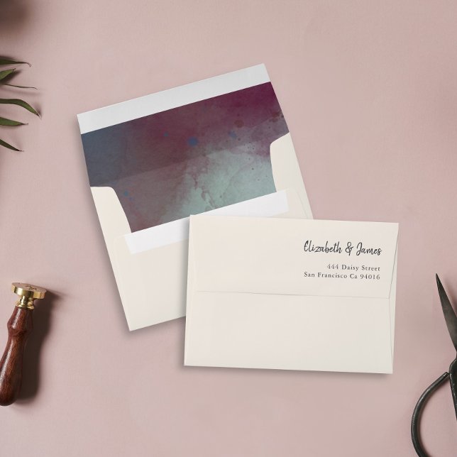 Modern Watercolor Jewel Tones Boho Wedding Envelope (Creator Uploaded)