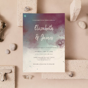 Modern Watercolor Jewel Tones Boho Wedding Invitation