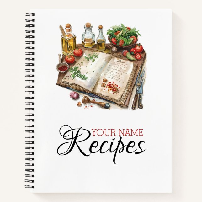 Modern Watercolor Kitchen Recipe Cookbook Notebook (Front)