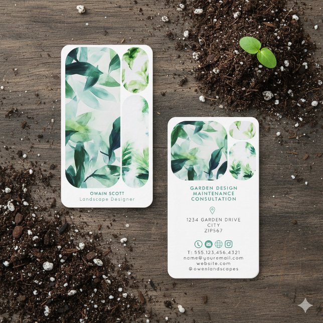 Modern Watercolor Leaf Business Card Garden Design (Modern Watercolor Leaf Business Card Garden Design.)