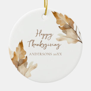 Modern Watercolor Leaf Thanksgiving Ceramic Ornament