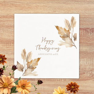 Modern Watercolor Leaf Thanksgiving Napkin