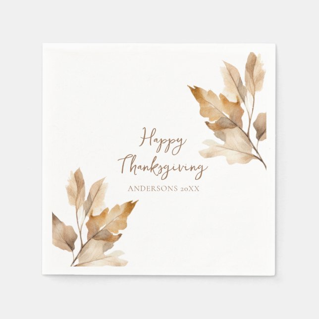 Modern Watercolor Leaf Thanksgiving Napkin (Front)