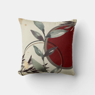 Modern Watercolor Leaves   Cream & Burgundy Cushion
