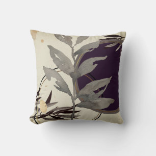 Modern Watercolor Leaves   Eggplant Cushion