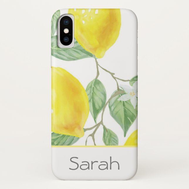 Modern Watercolor Leaves Lemon Monogrammed Case-Mate iPhone Case (Back)