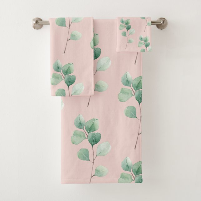 Modern Watercolor Leaves Pattern  Bath Towel Set (Insitu)