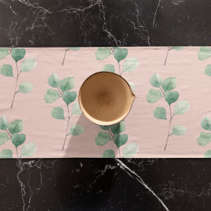 Modern Watercolor Leaves Pattern  Short Table Runner