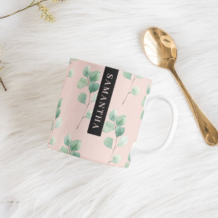 Modern Watercolor Leaves Pattern With Name Coffee Mug