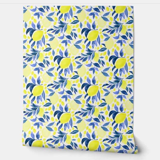 Modern Watercolor Lemon Abstract Wallpaper (Unrolling)