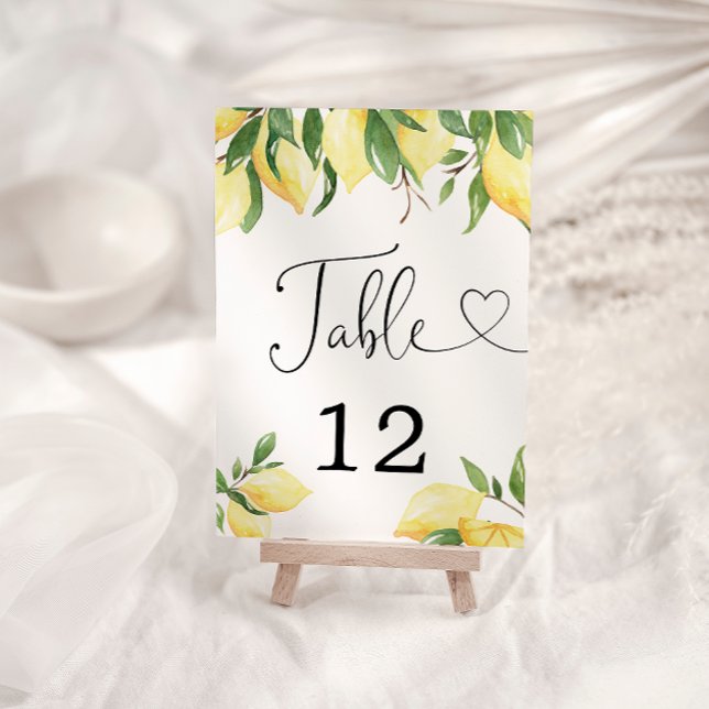 Modern Watercolor Lemon Bridal Shower Table Card (Creator Uploaded)