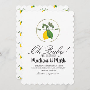 Modern Watercolor Lemon Foil Ring Baby Shower Invitation