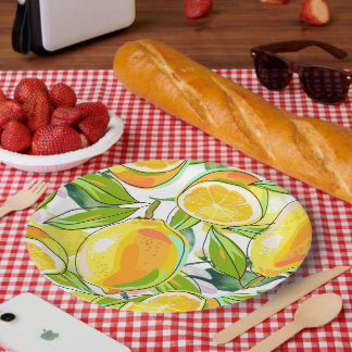 Modern Watercolor Lemon Garden yellow Paper Plate