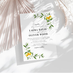 Modern watercolor lemon greener wedding invitation