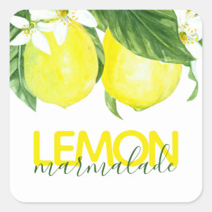 Modern Watercolor Lemon Marmalade Canning Jar Square Sticker