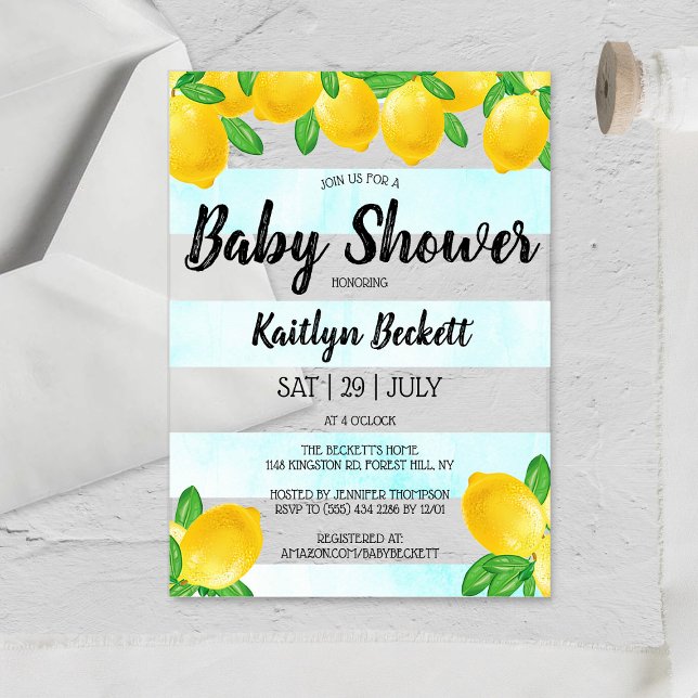 Modern Watercolor Lemon Tree Baby Shower Acrylic Invitations (Creator Uploaded)