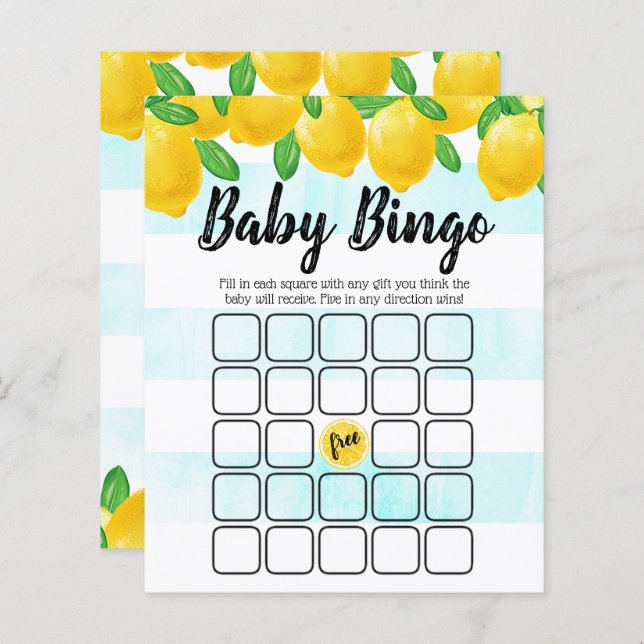 Modern Watercolor Lemon Tree Baby Shower Bingo (Front/Back)