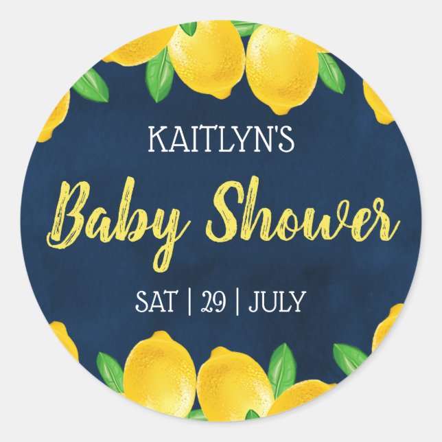 Modern Watercolor Lemon Tree Baby Shower Classic Round Sticker (Front)