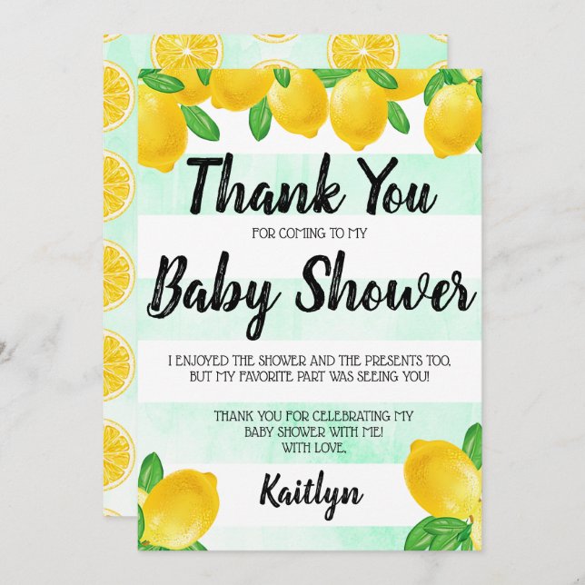 Modern Watercolor Lemon Tree Baby Shower Thank You Card (Front/Back)