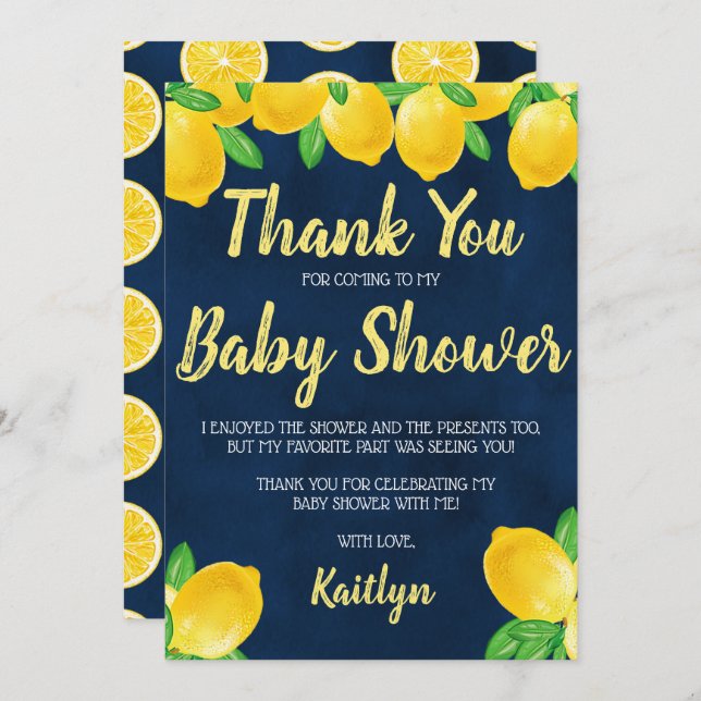 Modern Watercolor Lemon Tree Baby Shower Thank You Card (Front/Back)