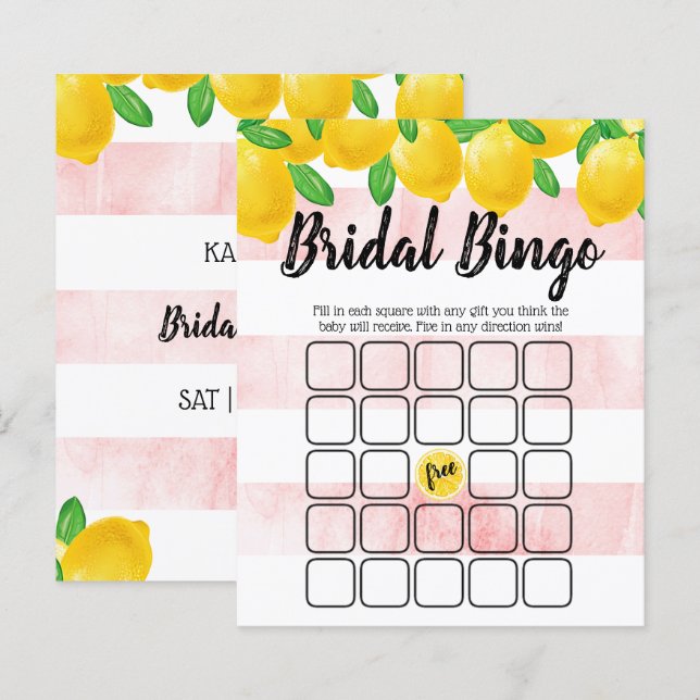 Modern Watercolor Lemon Tree Bridal Shower Bingo (Front/Back)